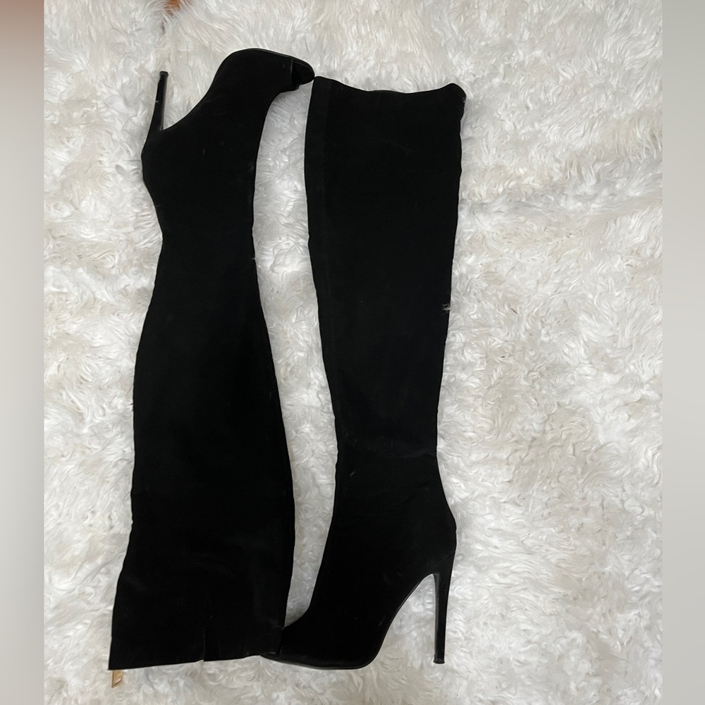 Cape Robbin OTK heeled boot open toe zipper detail in back